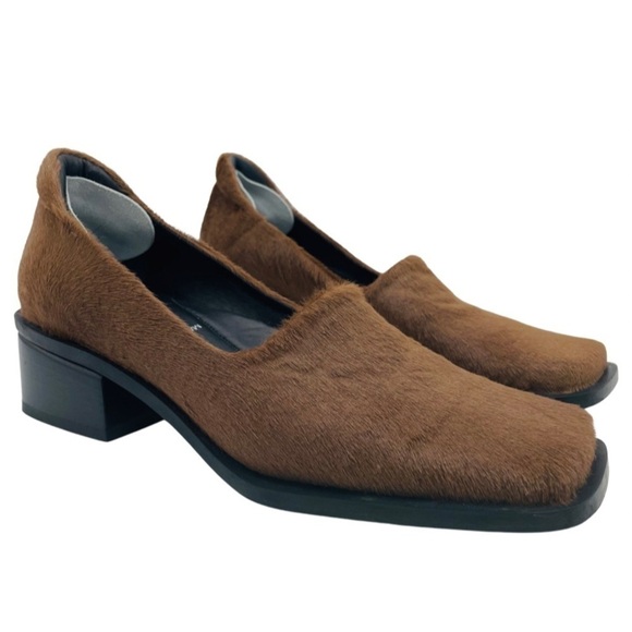 HOPP Made in Italy Leather Bare Loafer Toffee Calf Hair, SZ 6.5 - Picture 5 of 15